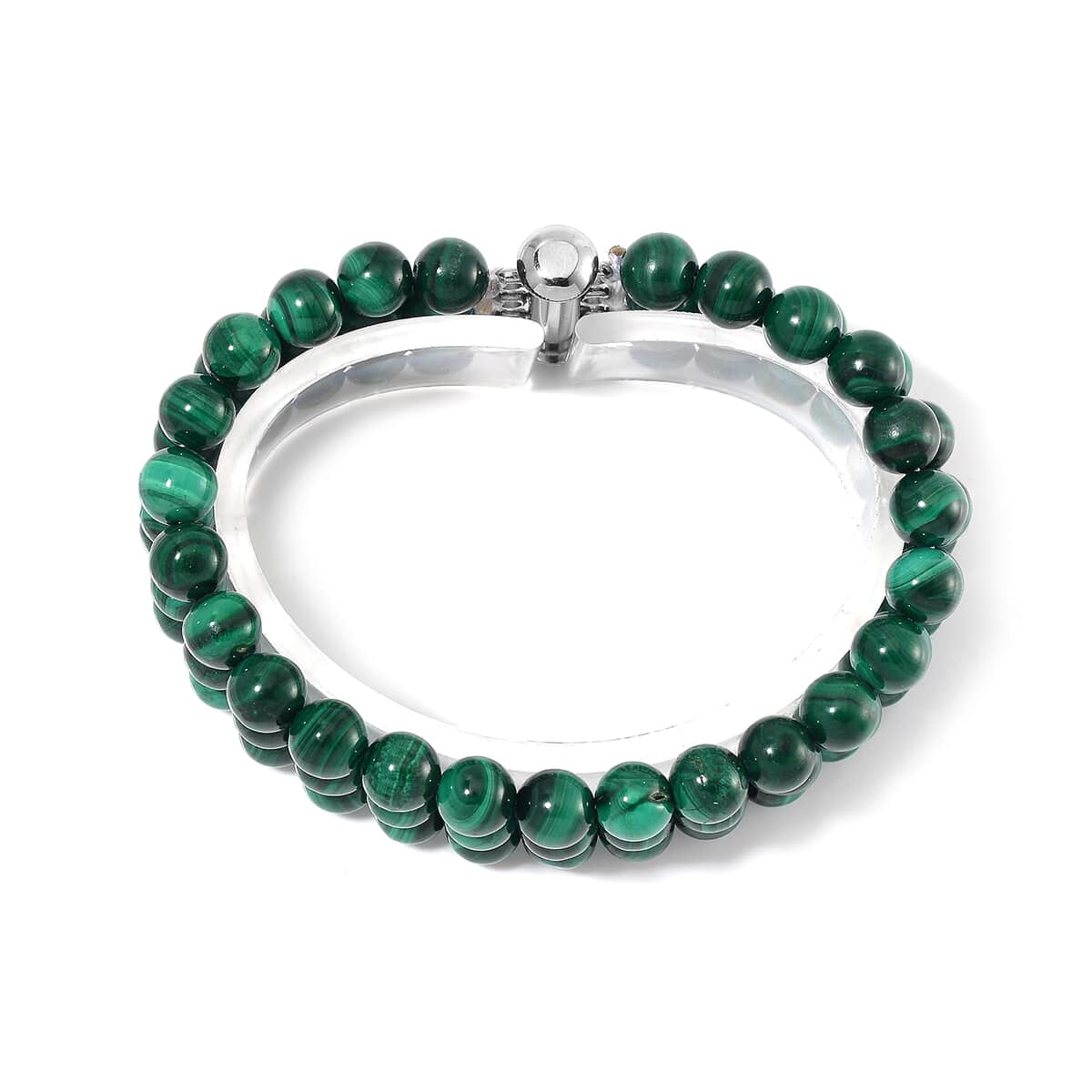 African Malachite 180.00 ctw 3 Row Beaded Bracelet in Stainless Steel (6.50 In) image number 3