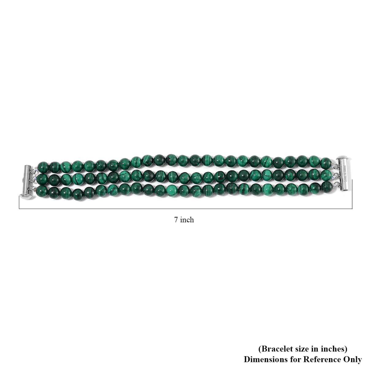 African Malachite 180.00 ctw 3 Row Beaded Bracelet in Stainless Steel (6.50 In) image number 4