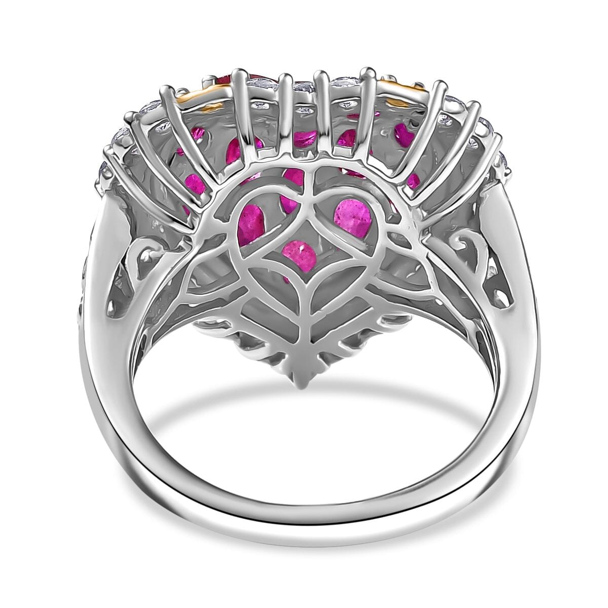 Niassa Ruby (FF) and White Zircon 4.50 ctw Heart Ring in 18K Vermeil YG and Rhodium Over Sterling Silver (Size 7.0) image number 4