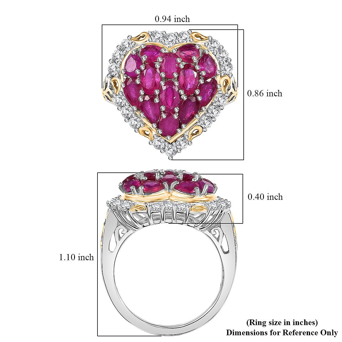 D'Joy Niassa Ruby (FF) and White Zircon 4.50 ctw Heart Ring in 18K Vermeil YG and Rhodium Over Sterling Silver (Size 8.0) image number 5