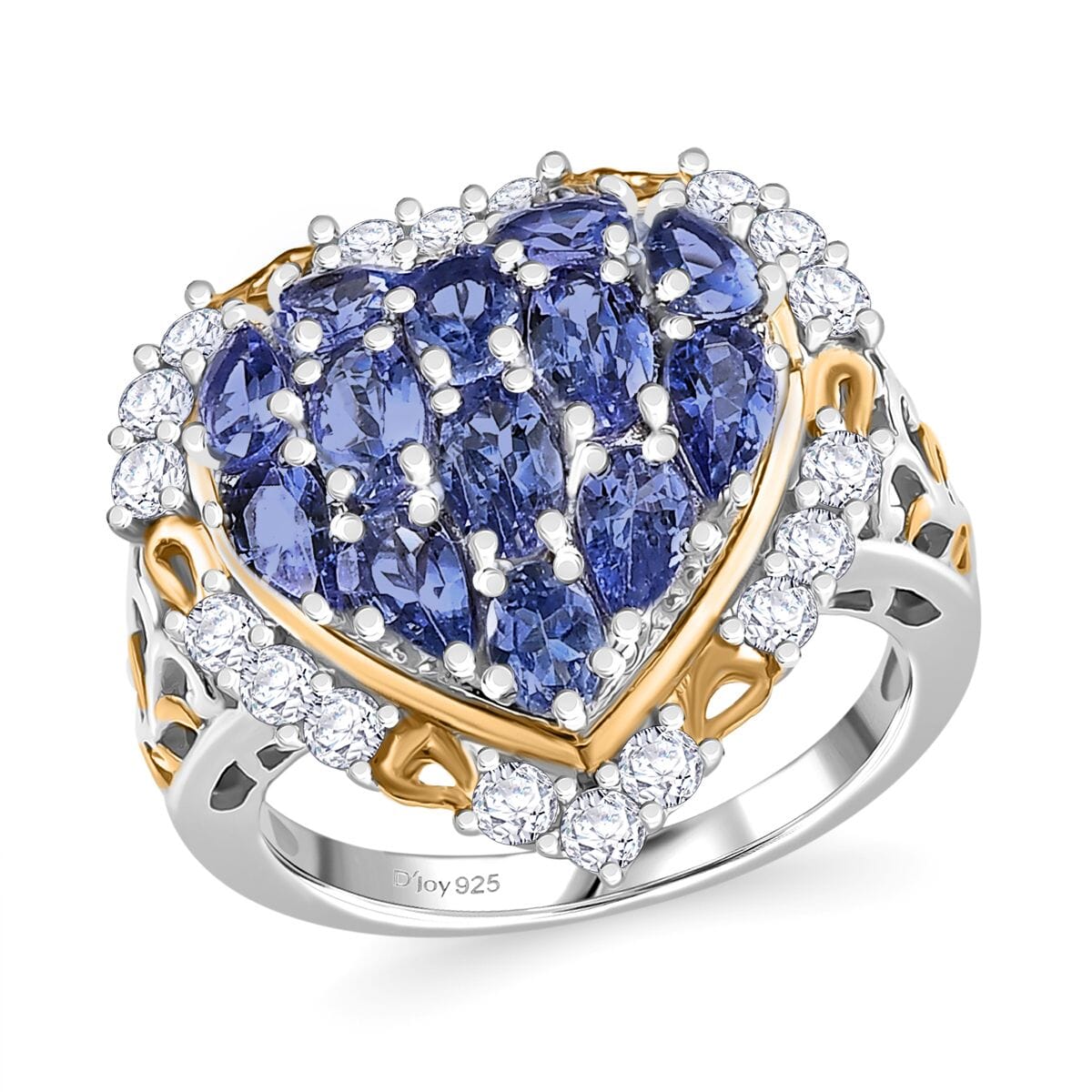 Tanzanite and White Zircon 3.50 ctw Heart Ring in 18K Vermeil YG and Rhodium Over Sterling Silver (Size 8.0) image number 0