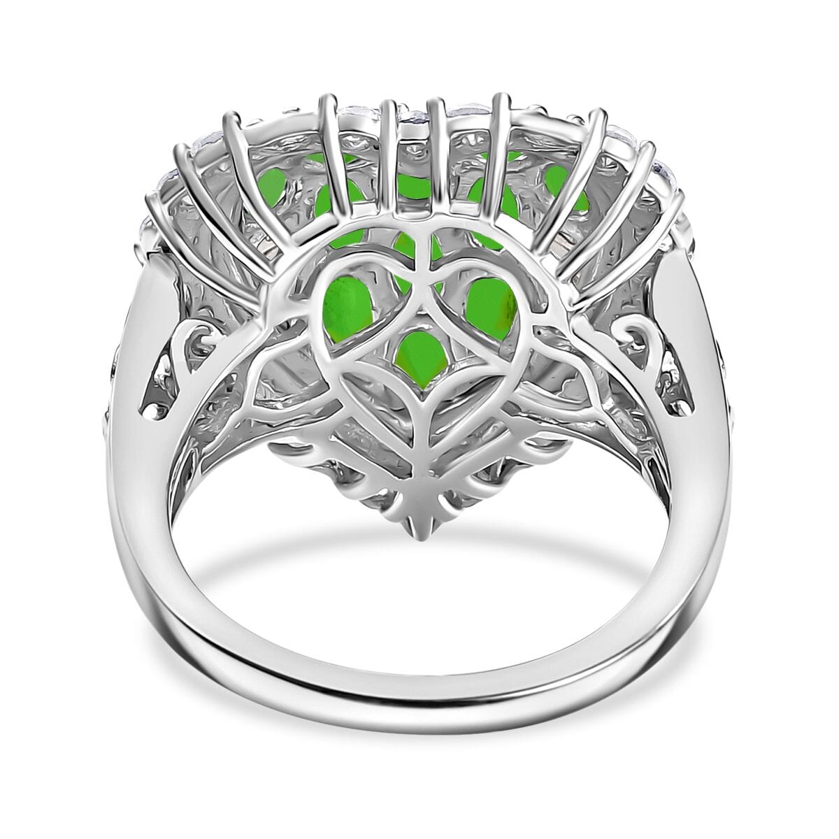 Chrome Diopside and White Zircon 3.70 ctw Heart Ring in 18K Vermeil YG and Rhodium Over Sterling Silver (Size 6.0) image number 4