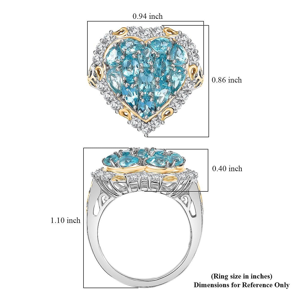 D'Joy Betroka Blue Apatite and White Zircon 3.75 ctw Heart Ring in 18K Vermeil YG and Rhodium Over Sterling Silver (Size 10.0) image number 5