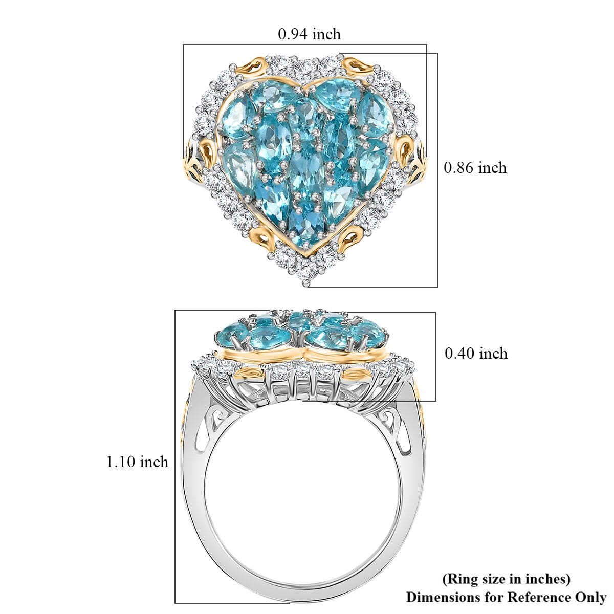 Betroka Blue Apatite and White Zircon 3.75 ctw Heart Ring in 18K Vermeil YG and Rhodium Over Sterling Silver (Size 6.0) image number 5