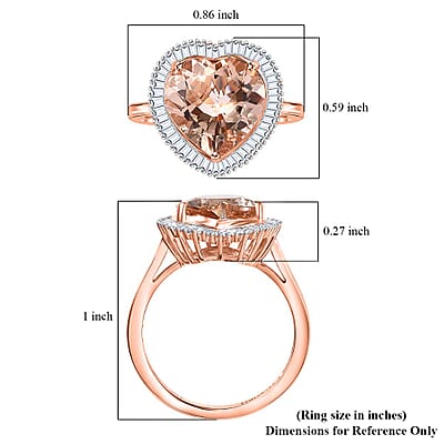 Luxoro AAA Marropino Morganite, Diamond G-H I2 3.33 ctw Heart Ring in 10K Rose Gold (Size  7.0)