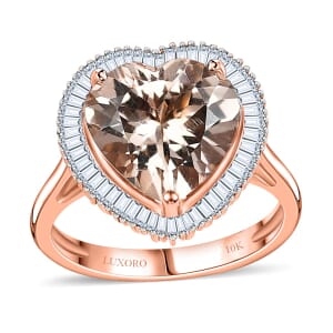 Luxoro AAA Marropino Morganite, Diamond G-H I2 3.33 ctw Heart Ring in 10K Rose Gold (Size  8.0)