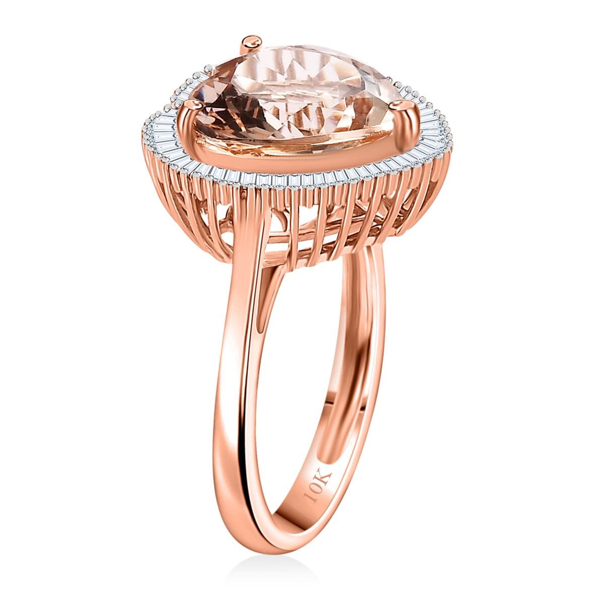 Luxoro AAA Marropino Morganite, Diamond G-H I2 3.33 ctw Heart Ring in 10K Rose Gold (Size  9.0) image number 3