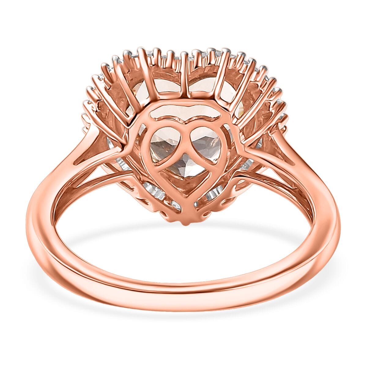 Luxoro AAA Marropino Morganite, Diamond G-H I2 3.33 ctw Heart Ring in 10K Rose Gold (Size  9.0) image number 4