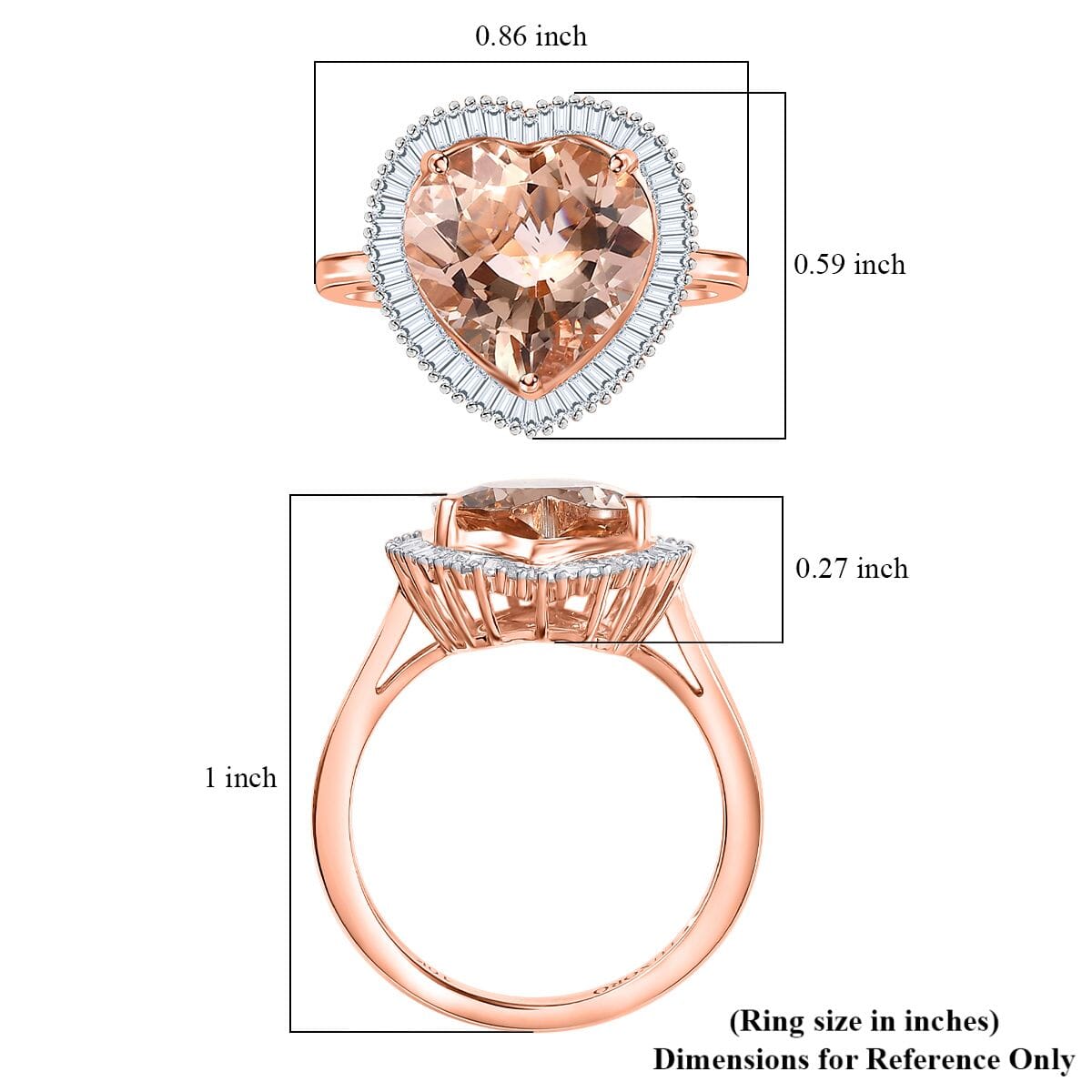 Luxoro AAA Marropino Morganite, Diamond G-H I2 3.33 ctw Heart Ring in 10K Rose Gold (Size  9.0) image number 5
