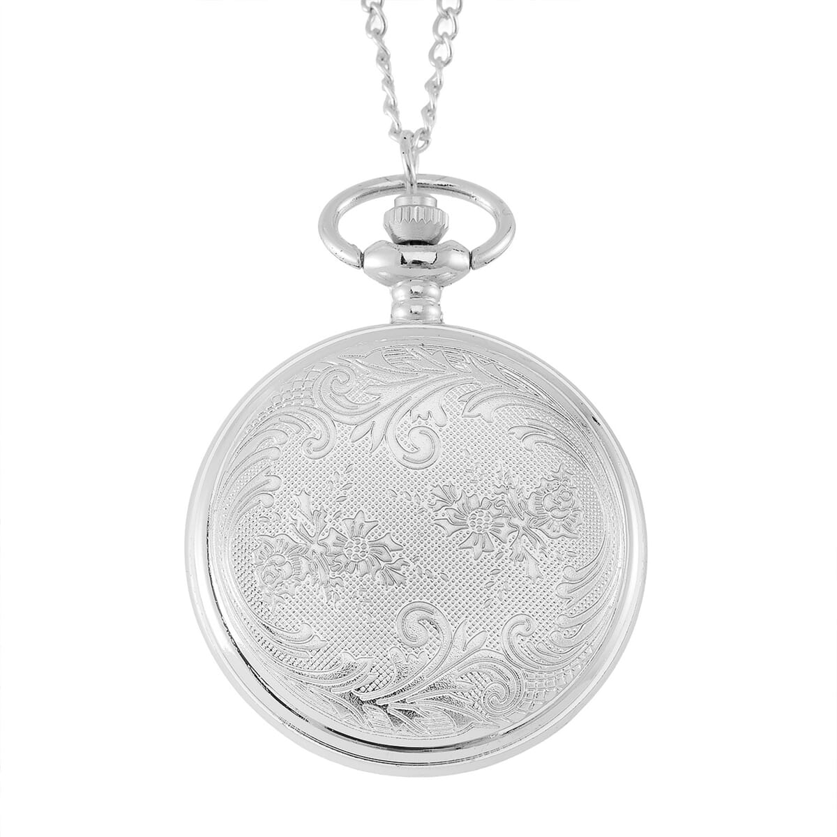 Strada Blue Glass, Yellow and Blue Crystal Japanese Movement Caring Pattern Pocket Watch with Chain in Silvertone (31 Inches) image number 5