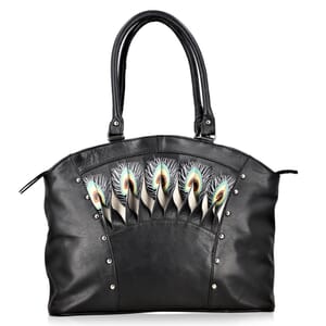 Black Genuine Leather Digital Print Handbag