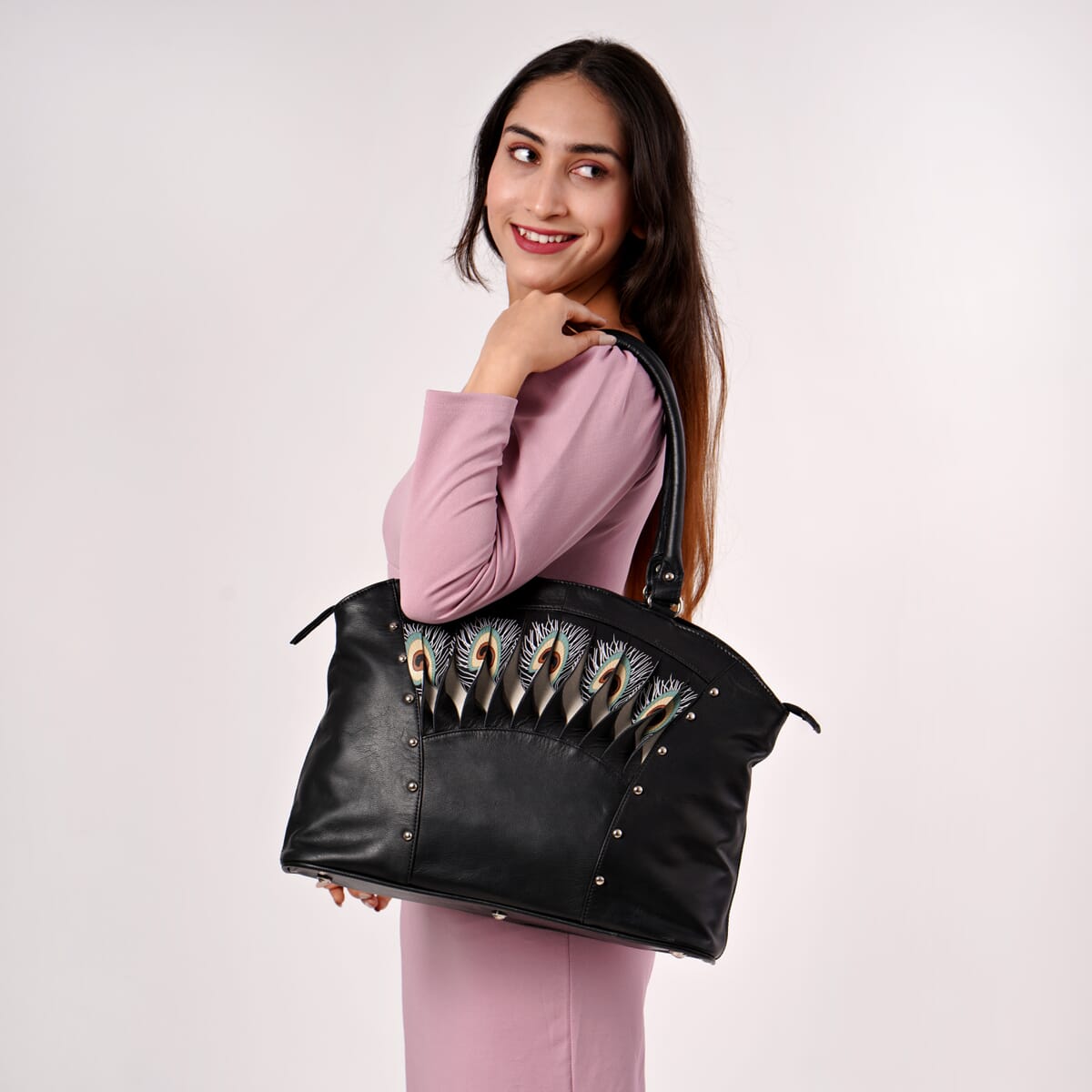 Black Genuine Leather Digital Print Handbag image number 1
