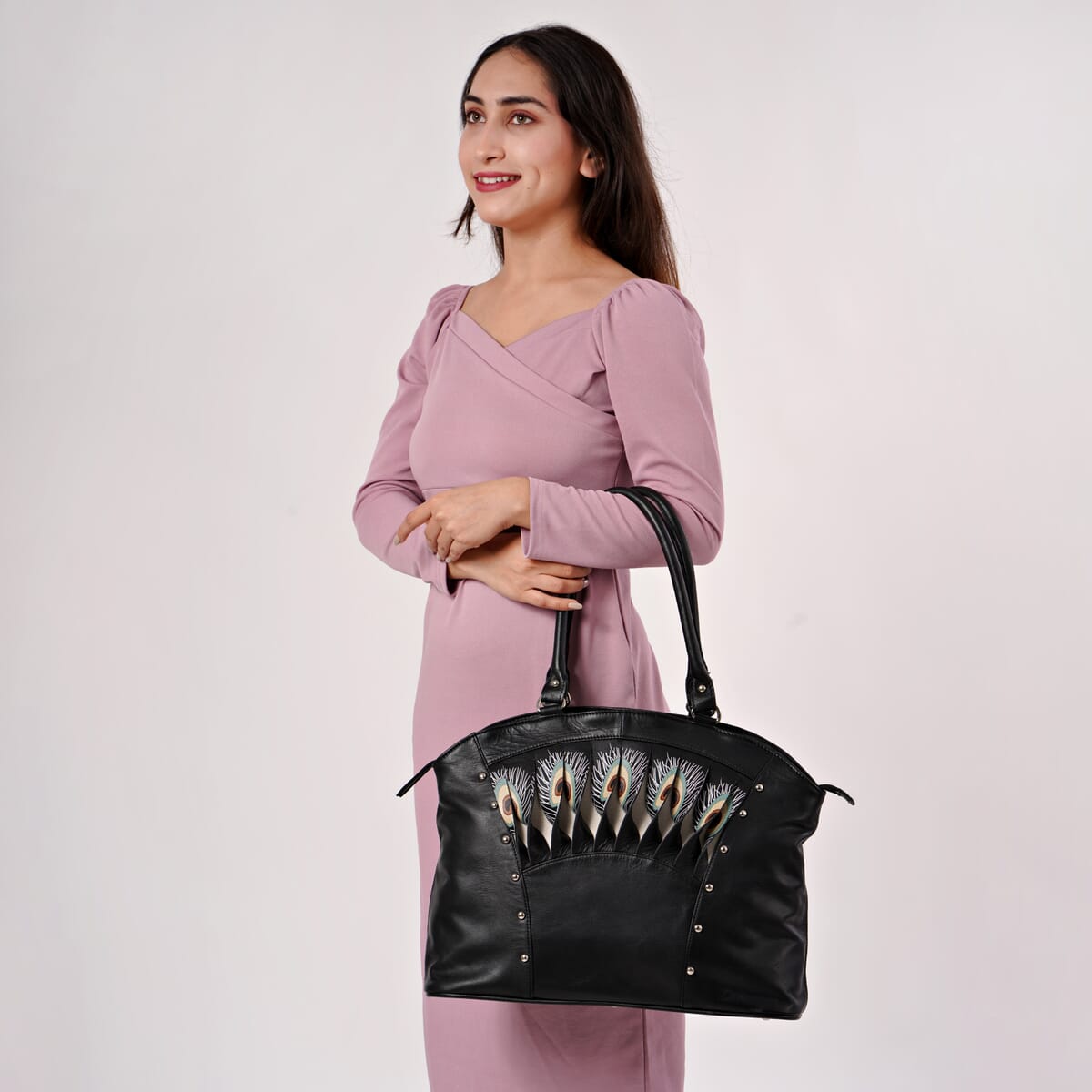 Black Genuine Leather Digital Print Handbag image number 2