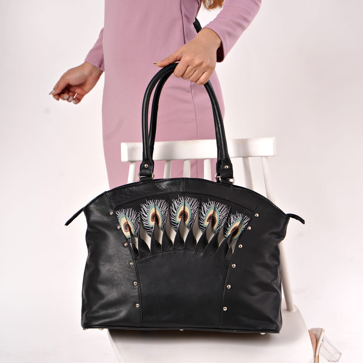 Black Genuine Leather Digital Print Handbag image number 3