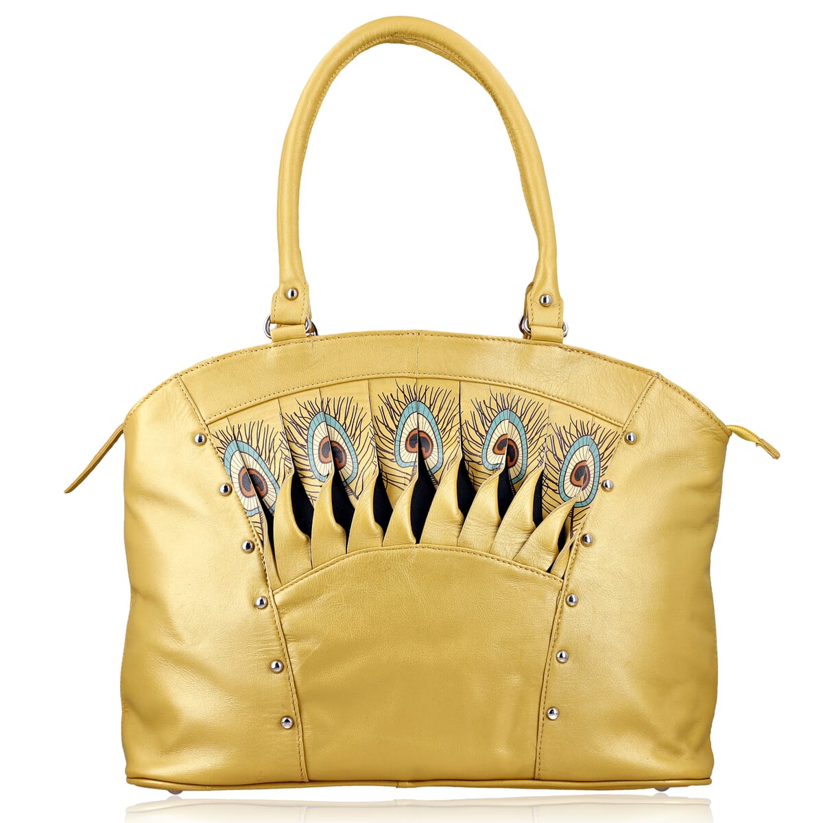 Metallic Golden Genuine Leather Digital Print Handbag image number 0