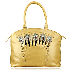 Metallic Golden Genuine Leather Digital Print Handbag
