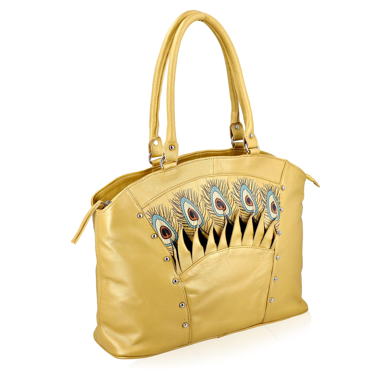 Metallic Golden Genuine Leather Digital Print Handbag image number 4