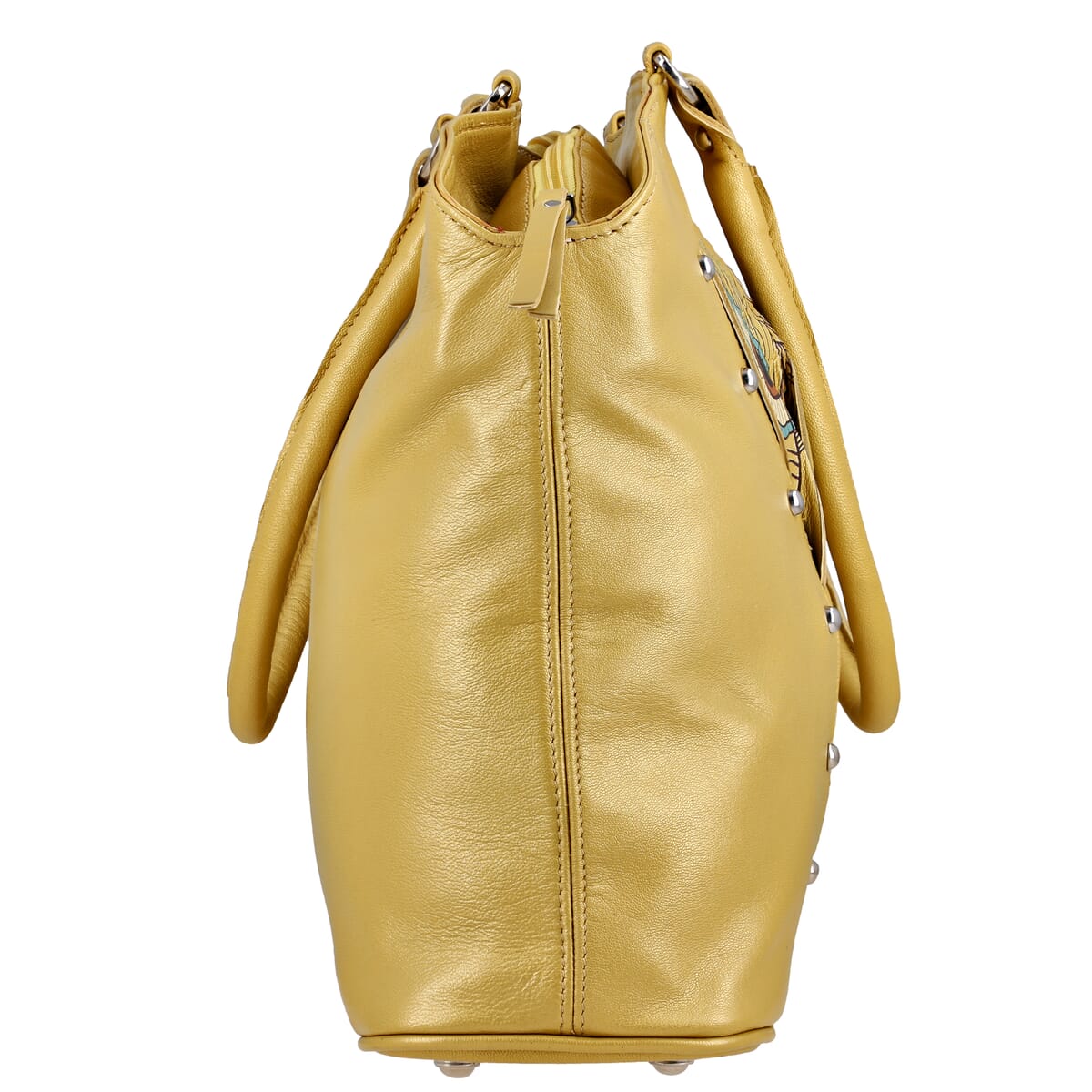 Metallic Golden Genuine Leather Digital Print Handbag image number 5