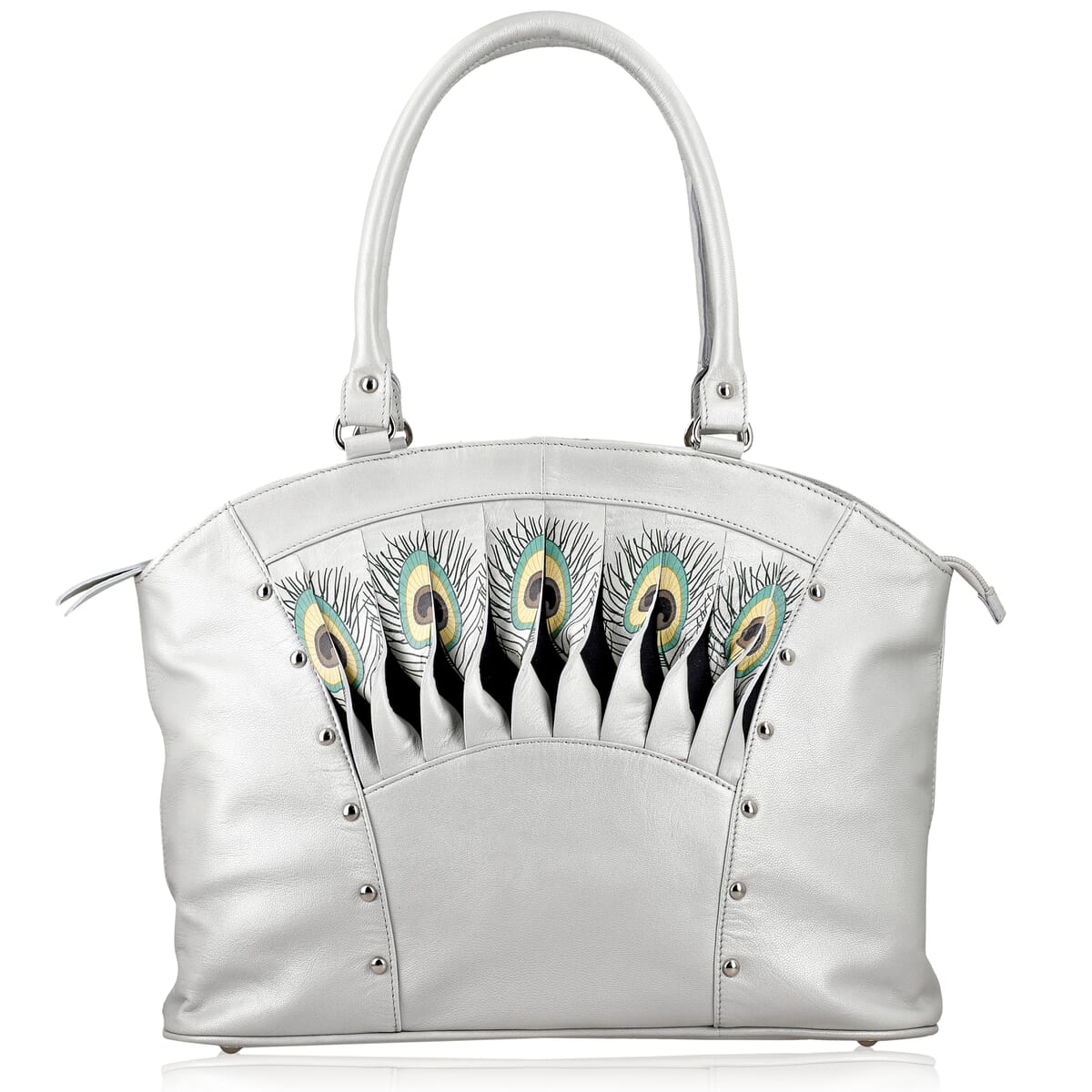 Metallic Silver Genuine Leather Digital Print Handbag image number 0