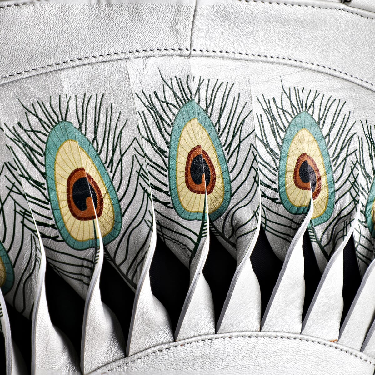 Metallic Silver Genuine Leather Digital Print Handbag image number 8