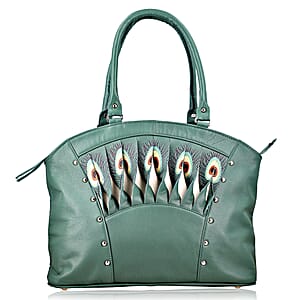 Green Genuine Leather Digital Print Handbag