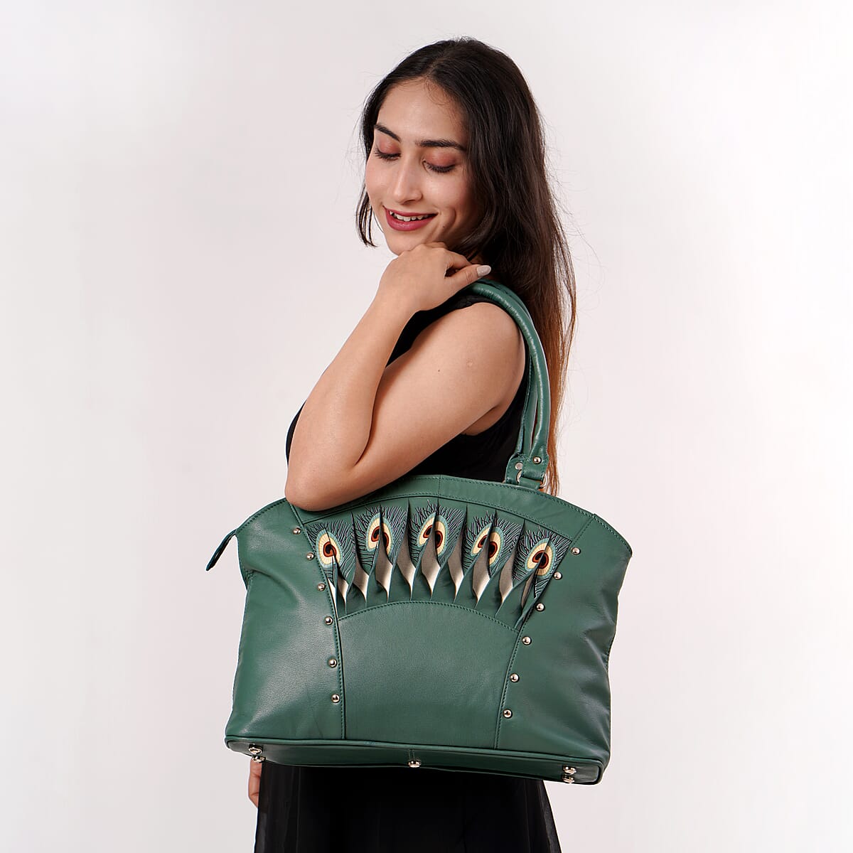 Green Genuine Leather Digital Print Handbag image number 1
