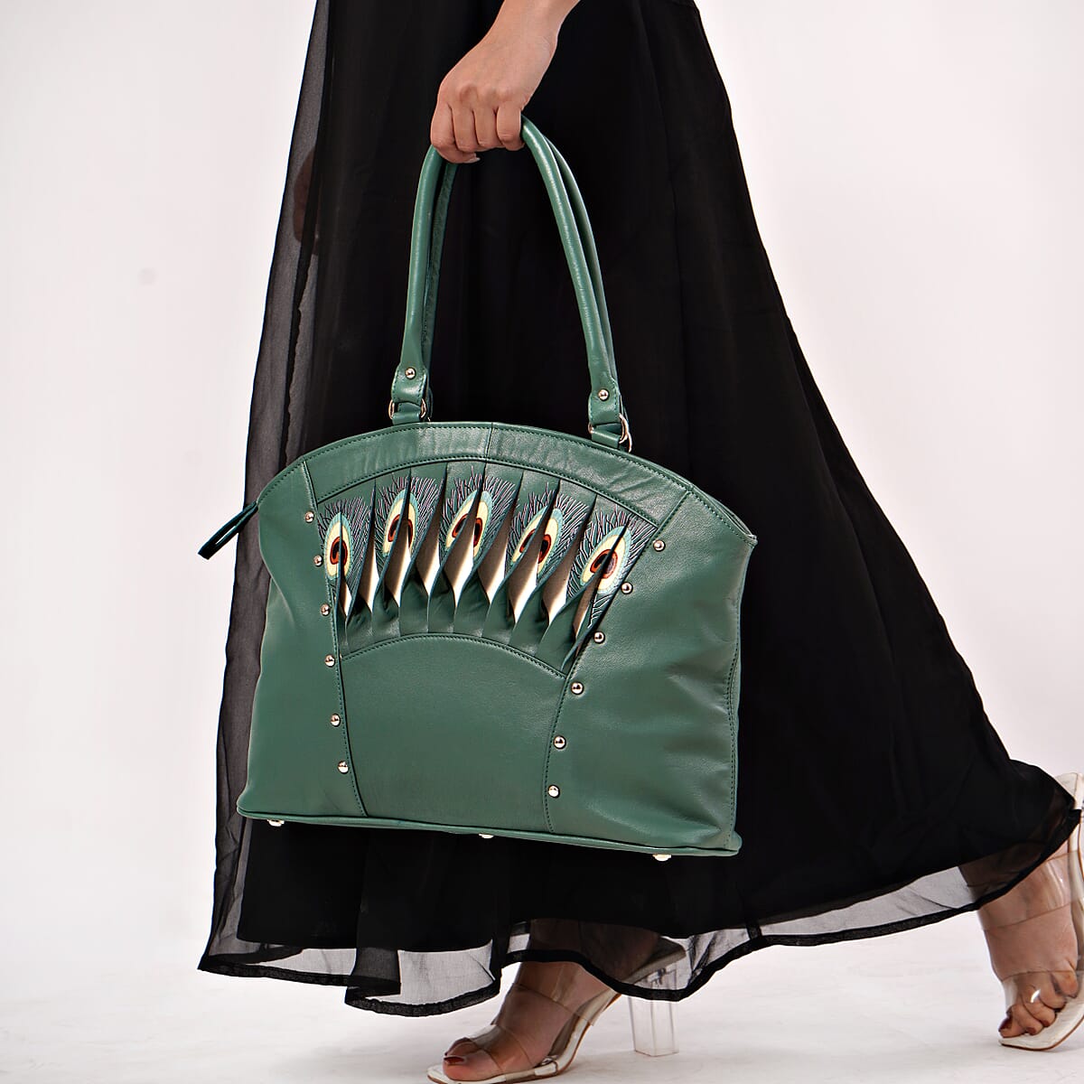Green Genuine Leather Digital Print Handbag image number 2