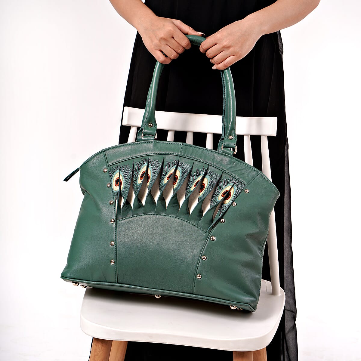 Green Genuine Leather Digital Print Handbag image number 3