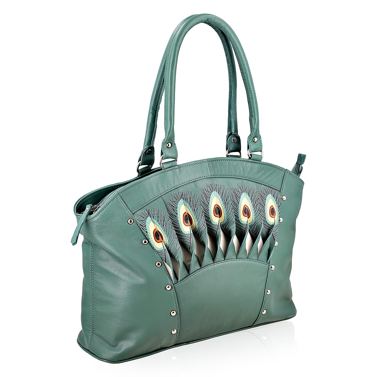 Green Genuine Leather Digital Print Handbag image number 4