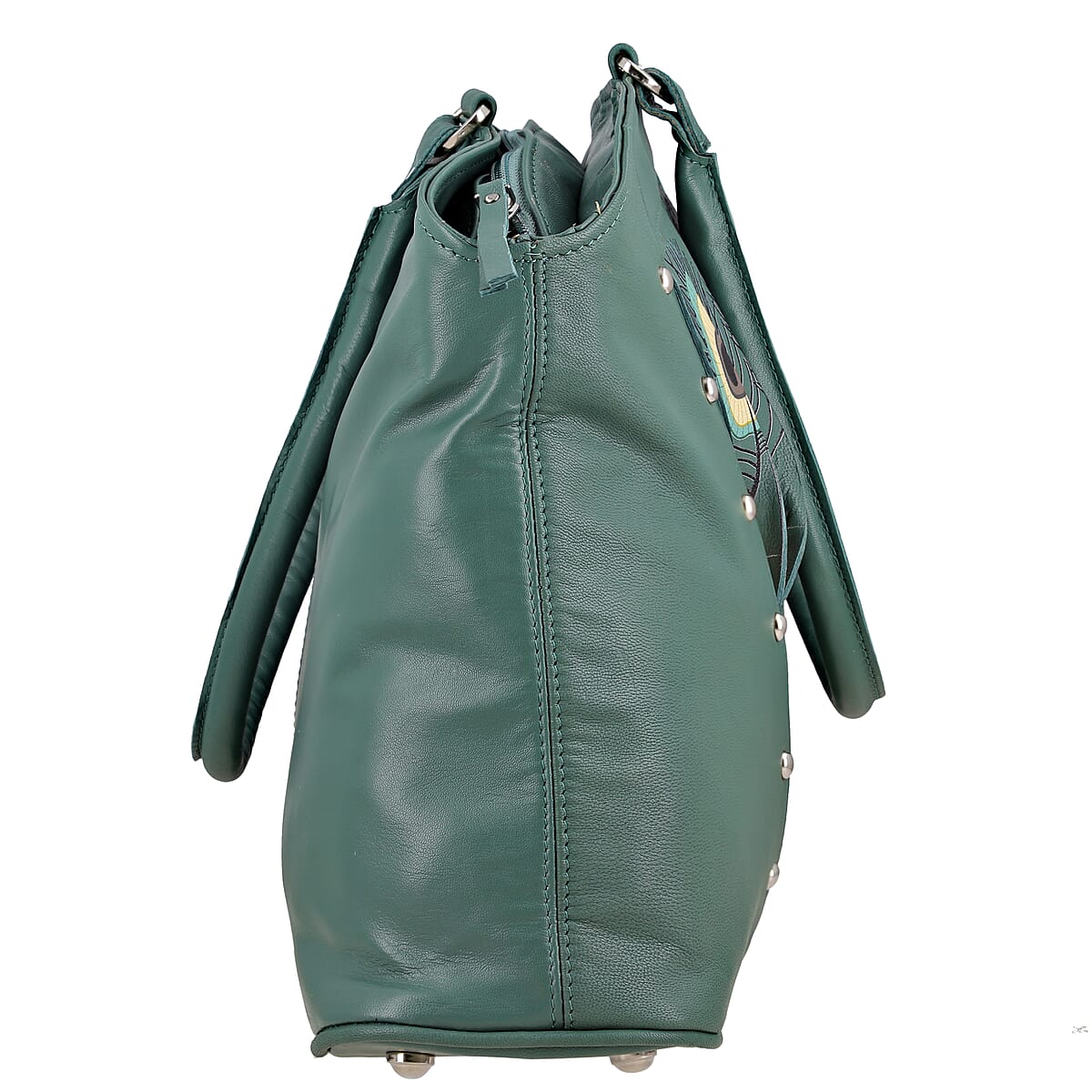 Green Genuine Leather Digital Print Handbag image number 5