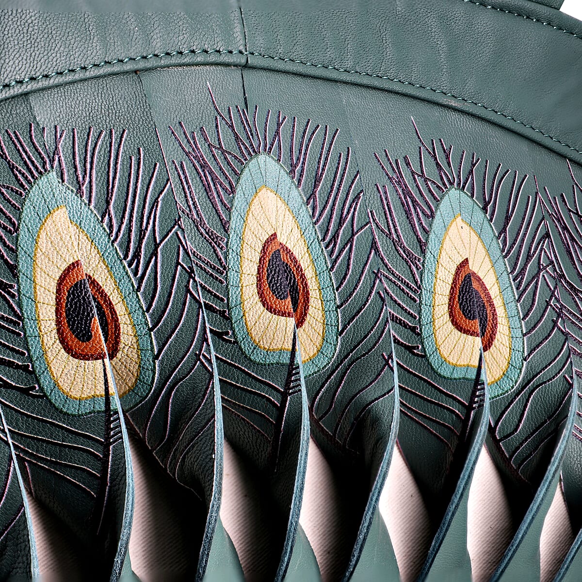 Green Genuine Leather Digital Print Handbag image number 8