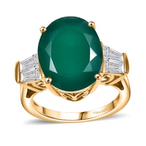 Verde Onyx and White Topaz 8.50 ctw Ring in 18K Vermeil Yellow Gold Over Sterling Silver (Size 10.0)