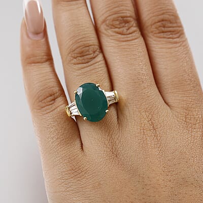 D'Joy Verde Onyx and White Topaz 8.50 ctw Green Luxe Ring in 18K Vermeil Yellow Gold Over Sterling Silver (Size 10.0)