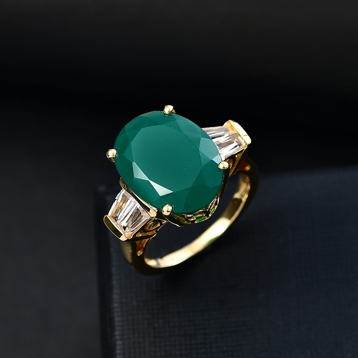 Verde Onyx and White Topaz 8.50 ctw Ring in 18K Vermeil Yellow Gold Over Sterling Silver (Size 9.0) image number 1