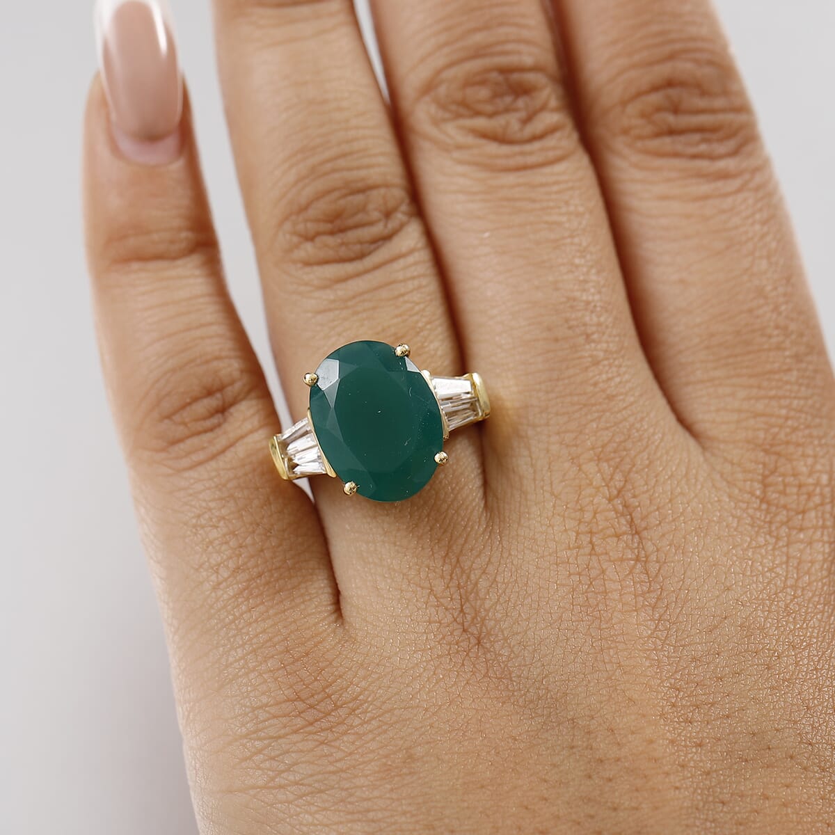 Verde Onyx and White Topaz 8.50 ctw Ring in 18K Vermeil Yellow Gold Over Sterling Silver (Size 9.0) image number 2