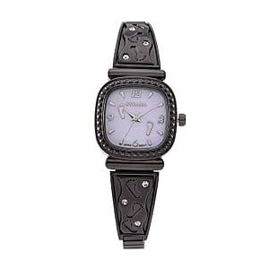 Foot Print in the Sand Strada Japanese Movement Simulated MOP Dial Watch in Black Silvertone and Stainless Steel