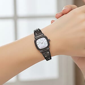 Foot Print in the Sand Strada Japanese Movement Simulated MOP Dial Watch in Black Silvertone and Stainless Steel