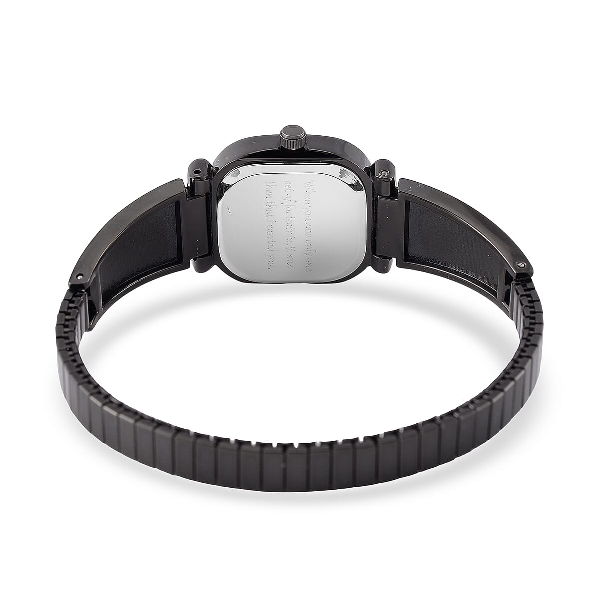 Foot Print in the Sand Strada Japanese Movement Simulated MOP Dial Watch in Black Silvertone and Stainless Steel image number 6