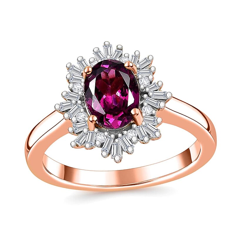 Luxoro AAA Radiant Ember Garnet and G-H I2 Diamond 1.70 ctw Snowflake Ring in 10K Rose Gold (Size 10.0)