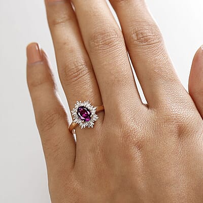 Luxoro AAA Radiant Ember Garnet and G-H I2 Diamond 1.70 ctw Snowflake Ring in 10K Rose Gold (Size 10.0)