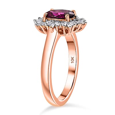 Luxoro AAA Radiant Ember Garnet and G-H I2 Diamond 1.70 ctw Snowflake Ring in 10K Rose Gold (Size 10.0)