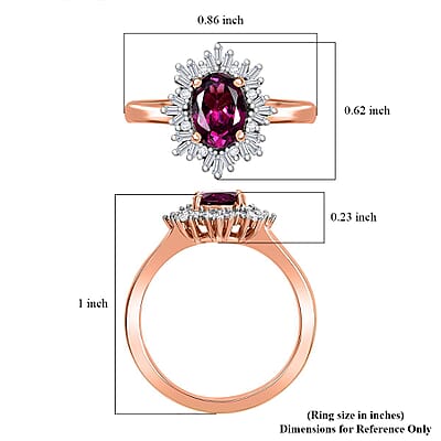 Luxoro AAA Radiant Ember Garnet and G-H I2 Diamond 1.70 ctw Snowflake Ring in 10K Rose Gold (Size 10.0)