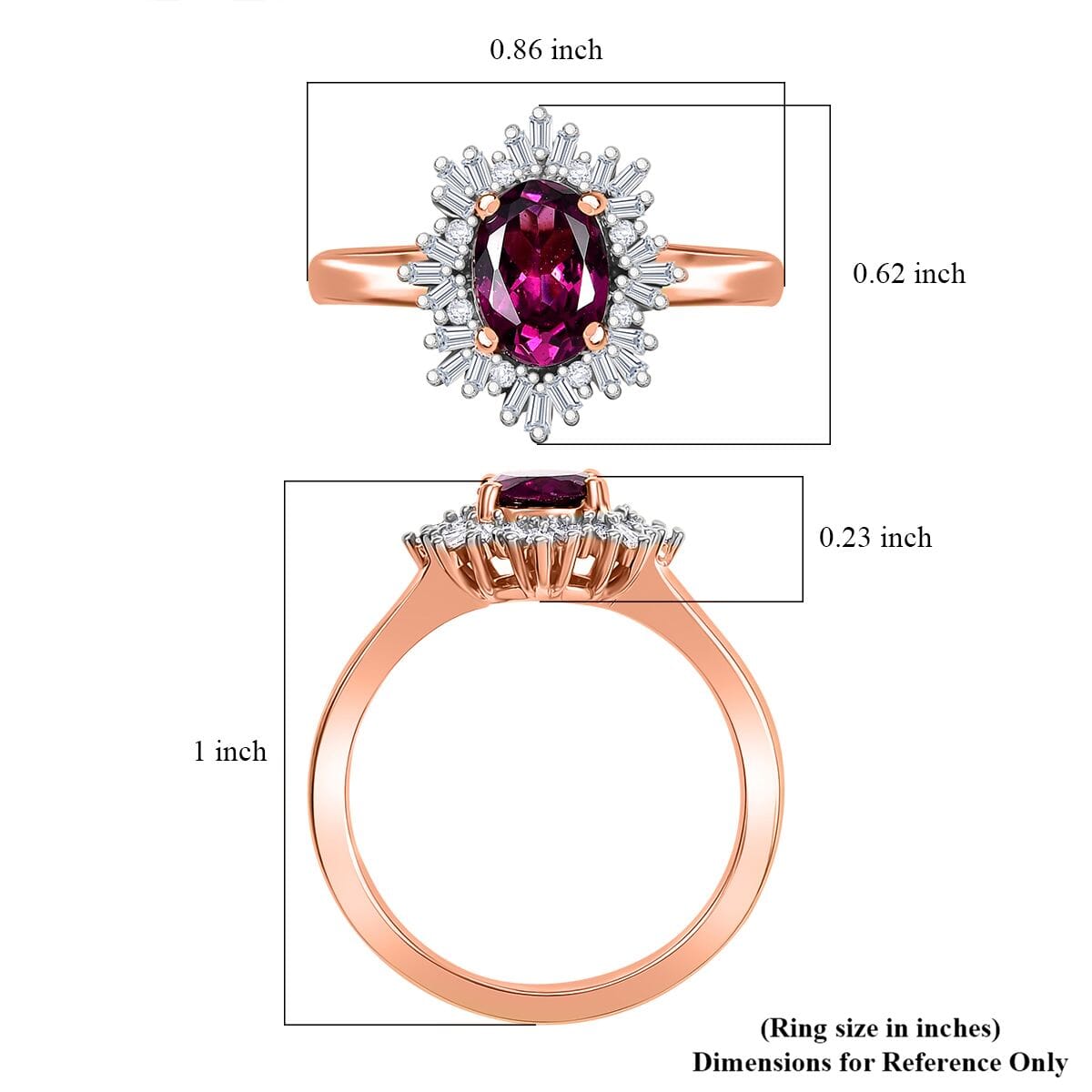 Luxoro AAA Radiant Ember Garnet and G-H I2 Diamond 1.70 ctw Snowflake Ring in 10K Rose Gold (Size 6.0) image number 5