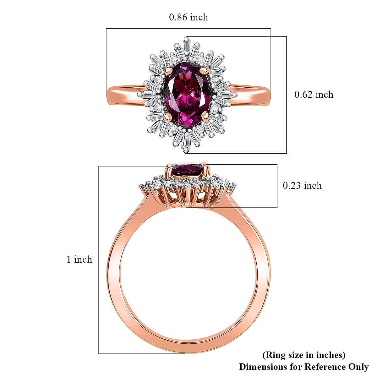 Luxoro AAA Radiant Ember Garnet and G-H I2 Diamond 1.70 ctw Snowflake Ring in 10K Rose Gold (Size 8.0) image number 5