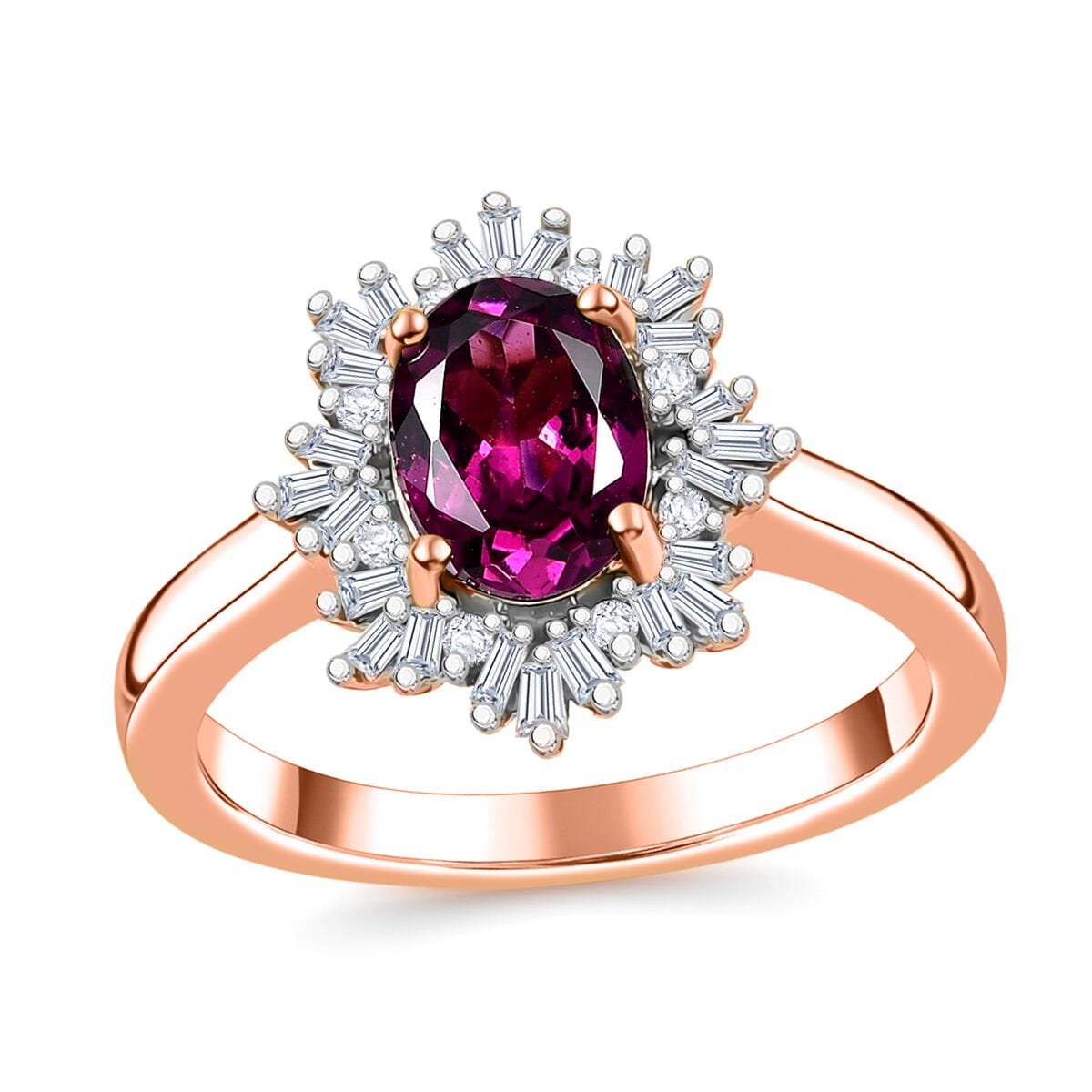 Luxoro AAA Radiant Ember Garnet and G-H I2 Diamond 1.70 ctw Snowflake Ring in 10K Rose Gold (Size 9.0) image number 0