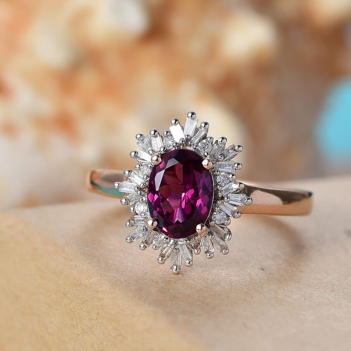 Luxoro AAA Radiant Ember Garnet and G-H I2 Diamond 1.70 ctw Snowflake Ring in 10K Rose Gold (Size 9.0) image number 1