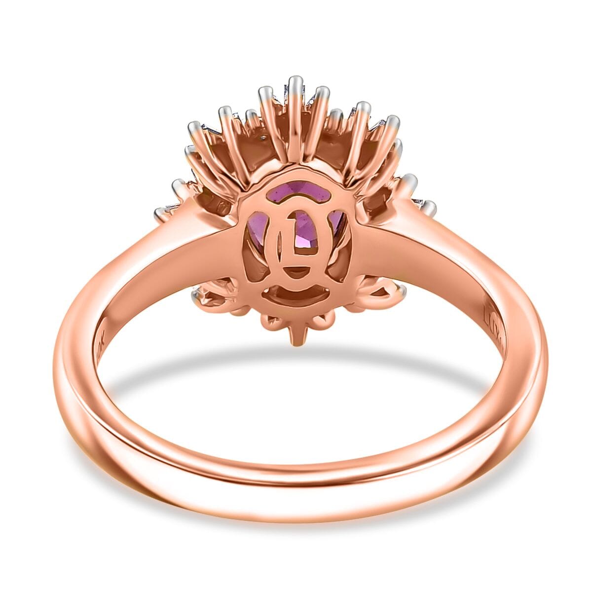 Luxoro AAA Radiant Ember Garnet and G-H I2 Diamond 1.70 ctw Snowflake Ring in 10K Rose Gold (Size 9.0) image number 4