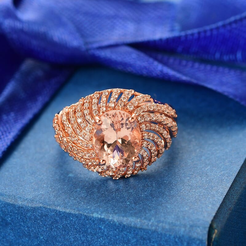 D'Joy Premium Marropino Morganite and White Zircon 3.60 ctw Eternal Flame Ring in 18K Vermeil Rose Gold Over Sterling Silver (Size 10.0)