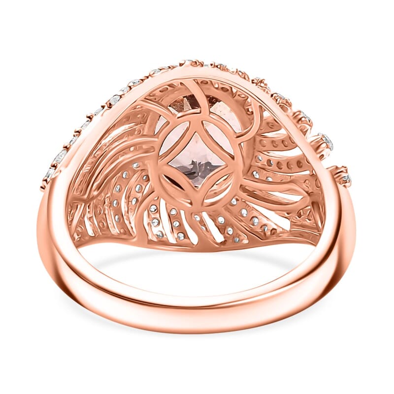D'Joy Premium Marropino Morganite and White Zircon 3.60 ctw Eternal Flame Ring in 18K Vermeil Rose Gold Over Sterling Silver (Size 10.0)