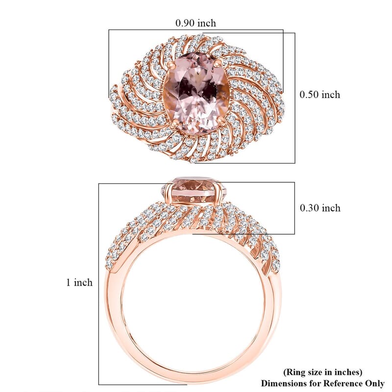 D'Joy Premium Marropino Morganite and White Zircon 3.60 ctw Eternal Flame Ring in 18K Vermeil Rose Gold Over Sterling Silver (Size 10.0)